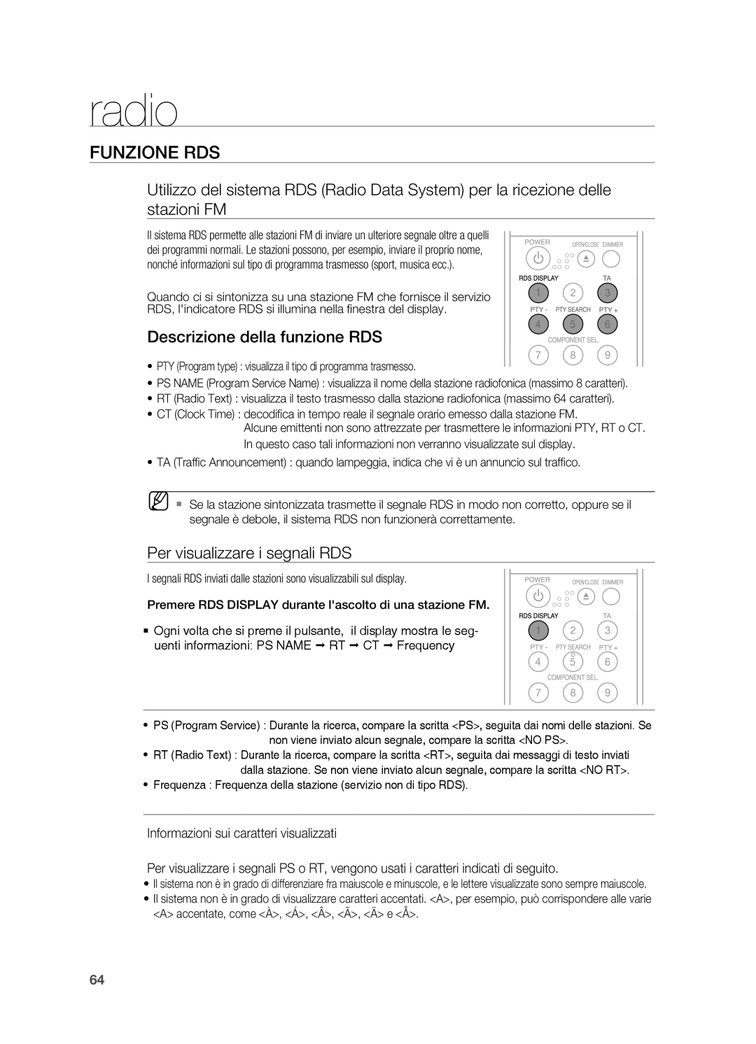 Samsung HT-BD2R/XET, HT-BD2R/XEF manual Funzione RDS, Descrizione della funzione RDS, Per visualizzare i segnali RDS 