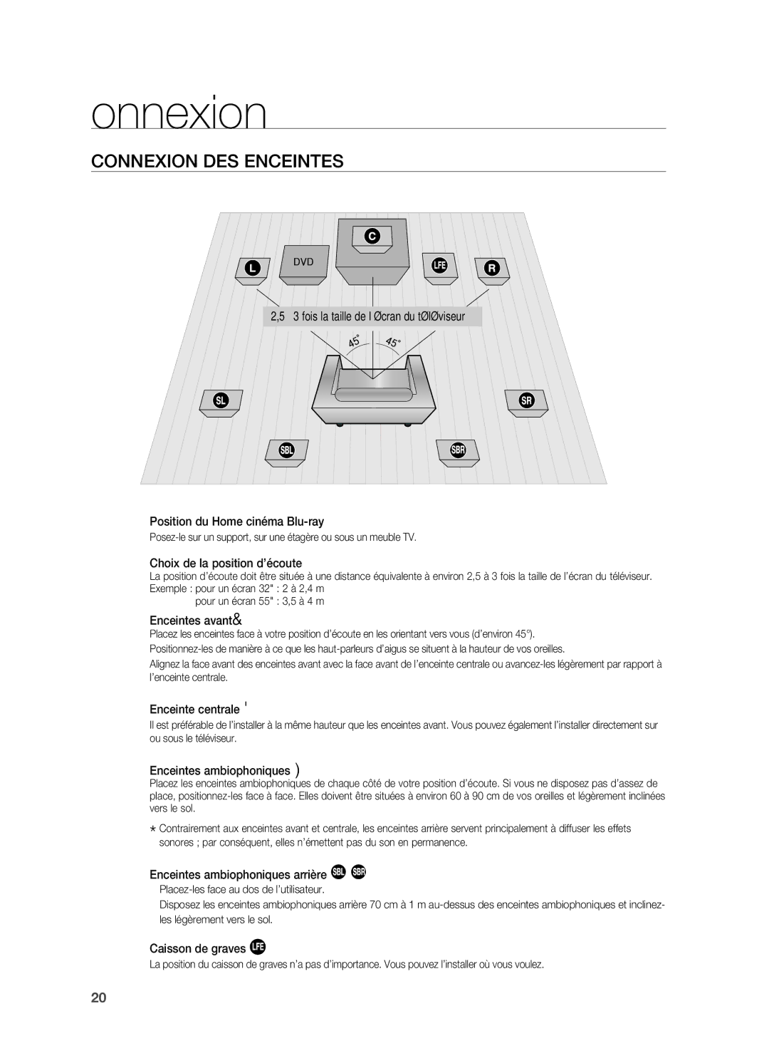 Samsung HT-BD2R/XEF manual Connexion des enceintes 