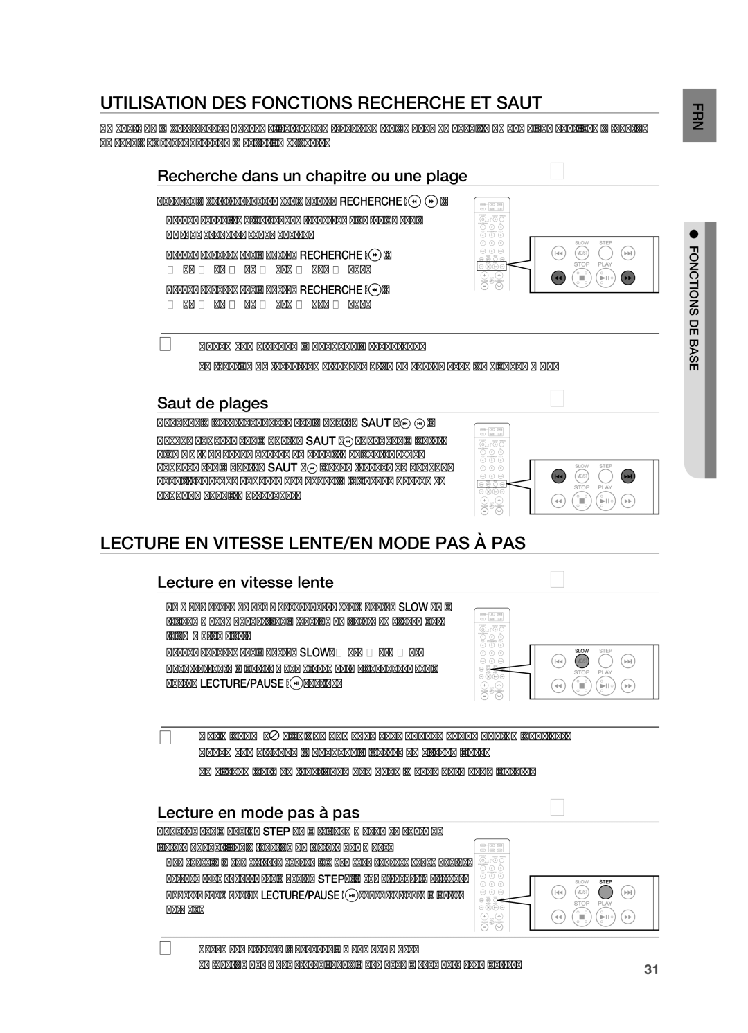 Samsung HT-BD2R/XEF manual Utilisation DES Fonctions Recherche ET Saut, Lecture EN Vitesse LENTE/EN Mode PAS À PAS 