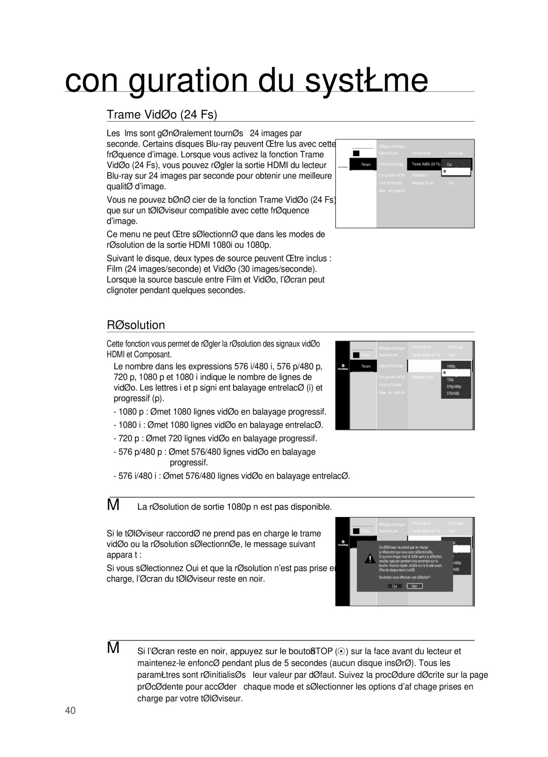 Samsung HT-BD2R/XEF manual Trame Vidéo 24 Fs, Résolution 