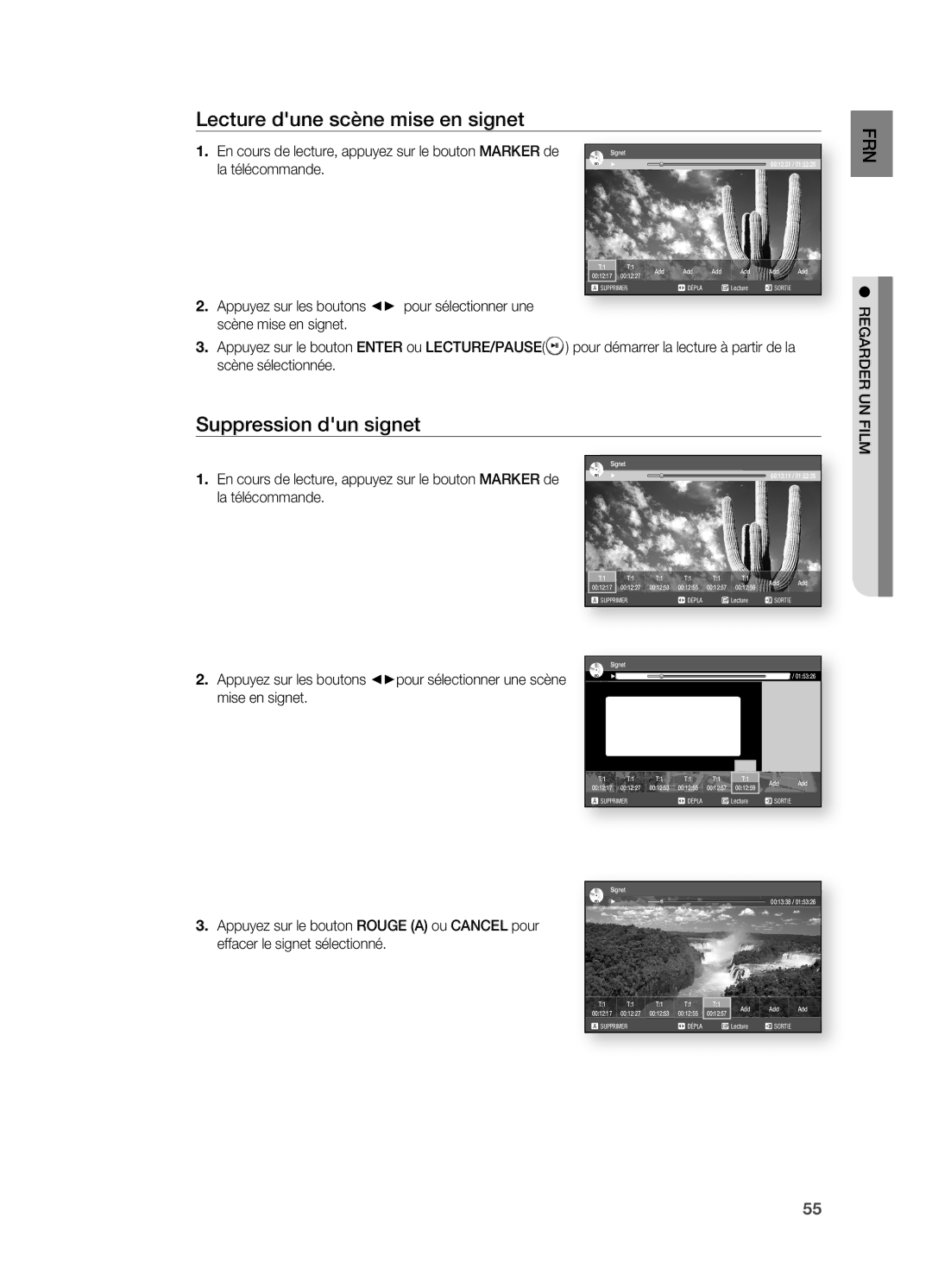 Samsung HT-BD2R/XEF manual Lecture dune scène mise en signet, Suppression dun signet, La télécommande 