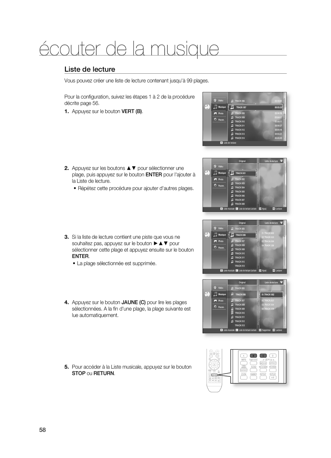 Samsung HT-BD2R/XEF manual Liste de lecture, Si la liste de lecture contient une piste que vous ne 