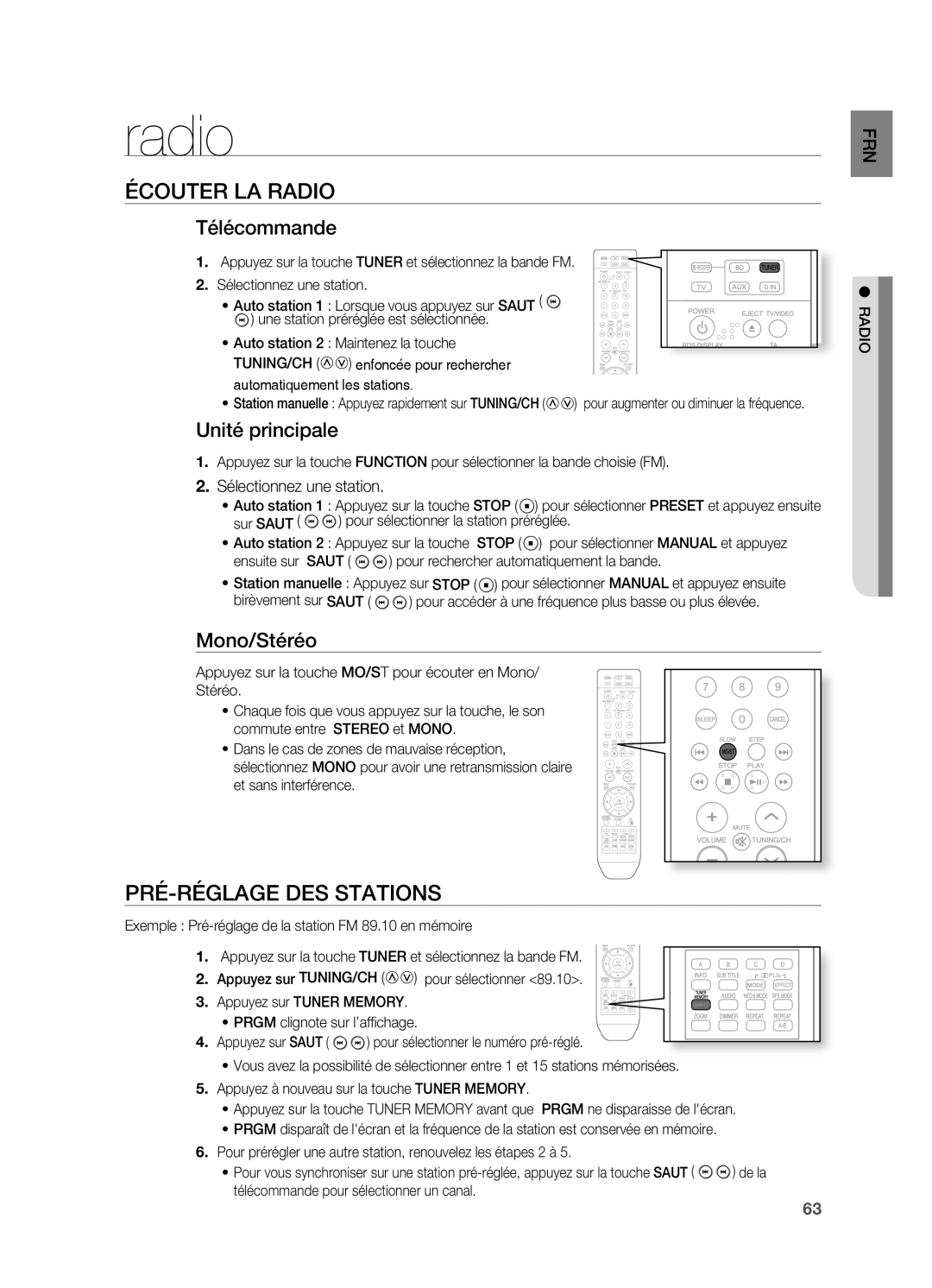 Samsung HT-BD2R/XEF manual Écouter LA Radio, PRÉ-RÉGLAGE DES Stations 