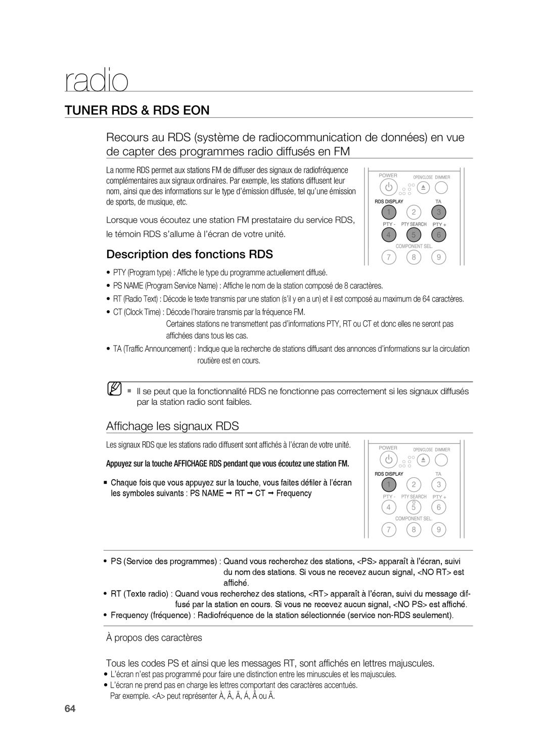 Samsung HT-BD2R/XEF manual Tuner RDS & RDS EON, Description des fonctions RDS, Affichage les signaux RDS 