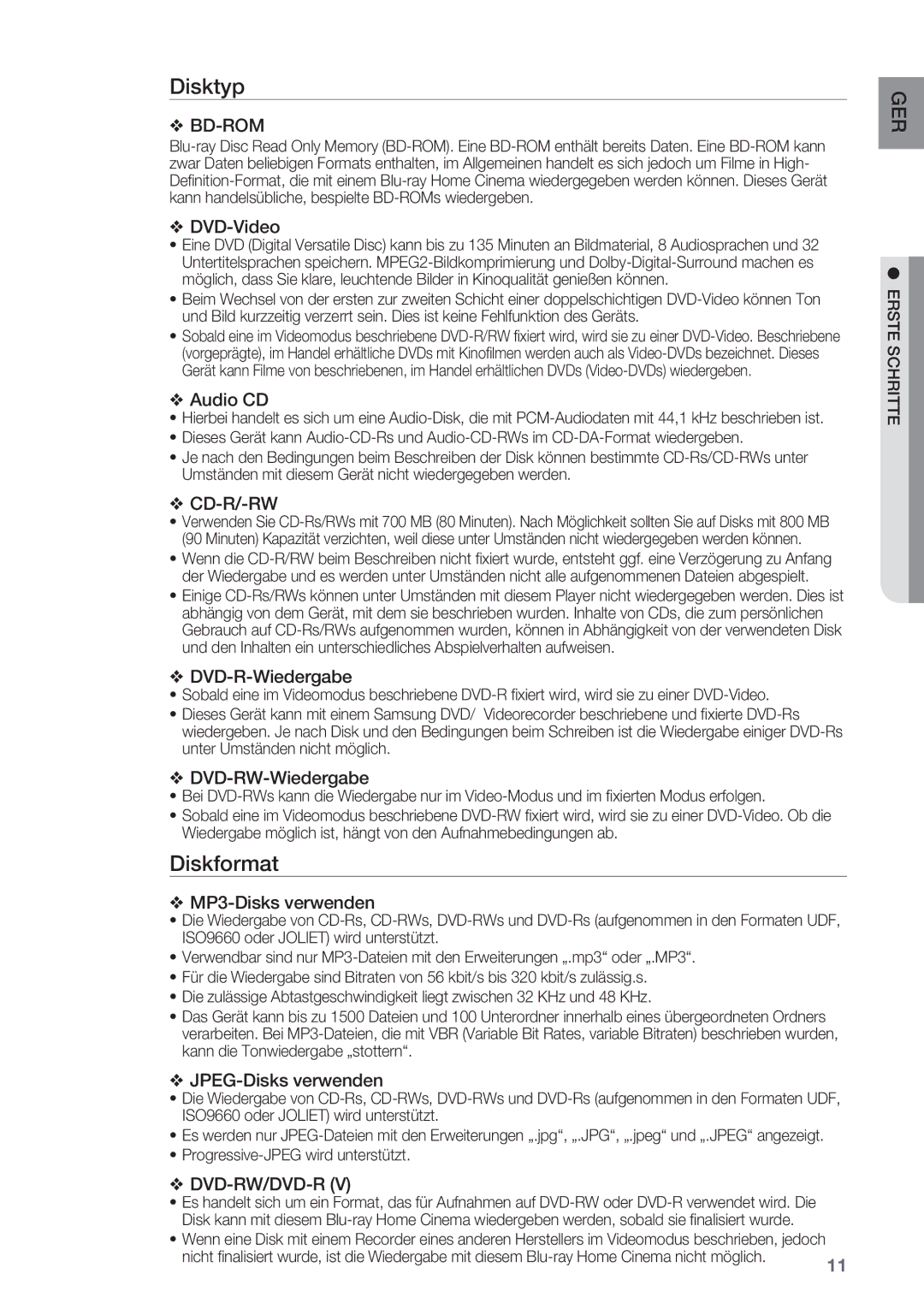 Samsung HT-BD2R/XEF manual Disktyp, Diskformat 