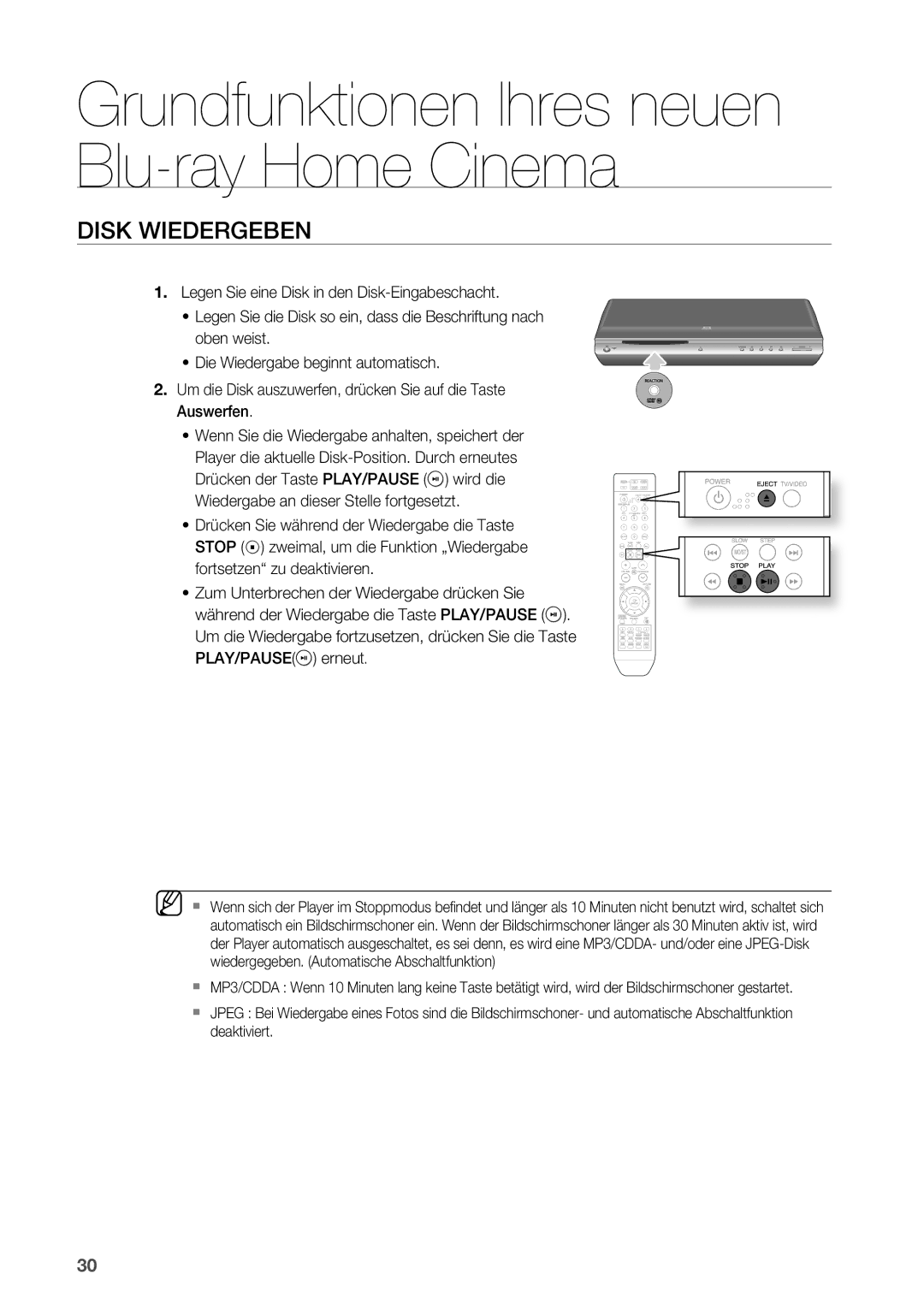 Samsung HT-BD2R/XEF manual Disk Wiedergeben 