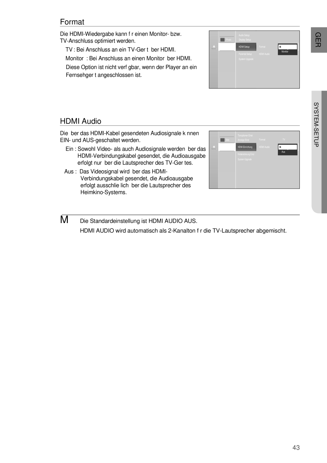 Samsung HT-BD2R/XEF manual Format, Hdmi Audio, Erfolgt nur über die Lautsprecher des TV-Gerätes 