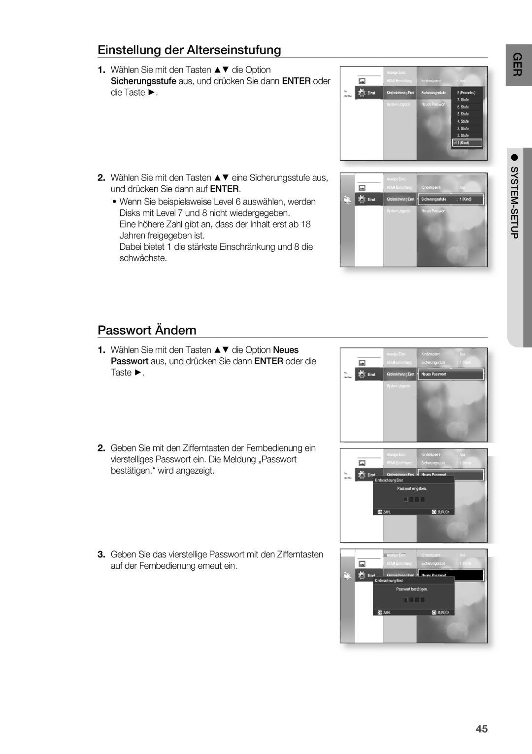 Samsung HT-BD2R/XEF manual Einstellung der Alterseinstufung, Passwort Ändern 