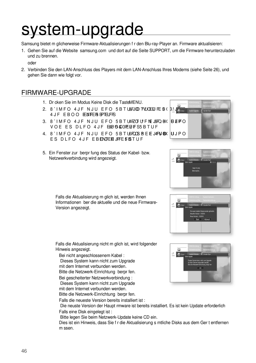 Samsung HT-BD2R/XEF manual System-upgrade, Firmware-Upgrade, Bitte die Netzwerk-Einrichtung überprüfen 