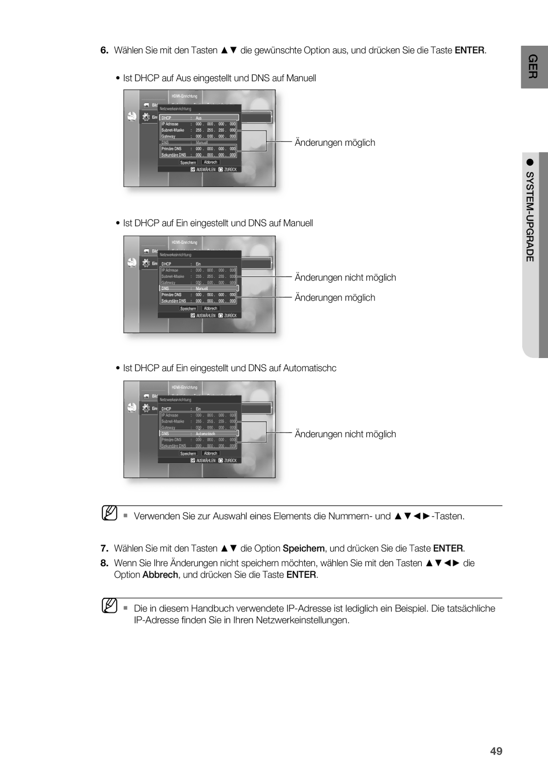 Samsung HT-BD2R/XEF Ist Dhcp auf Aus eingestellt und DNS auf Manuell, Ist Dhcp auf Ein eingestellt und DNS auf Manuell 