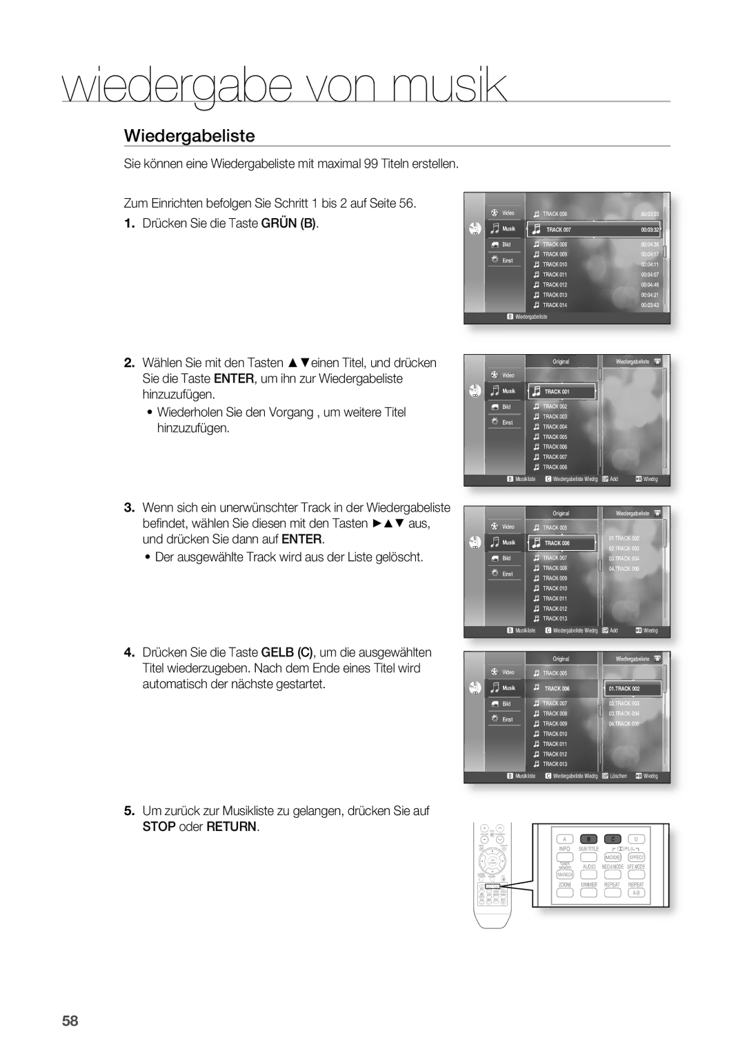 Samsung HT-BD2R/XEF manual Wiedergabeliste, Hinzuzufügen, Und drücken Sie dann auf Enter 