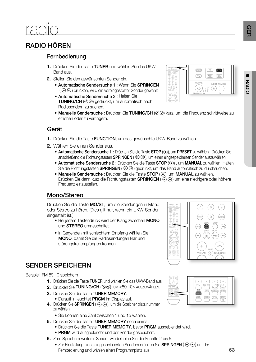 Samsung HT-BD2R/XEF manual Radio Hören, Sender Speichern 