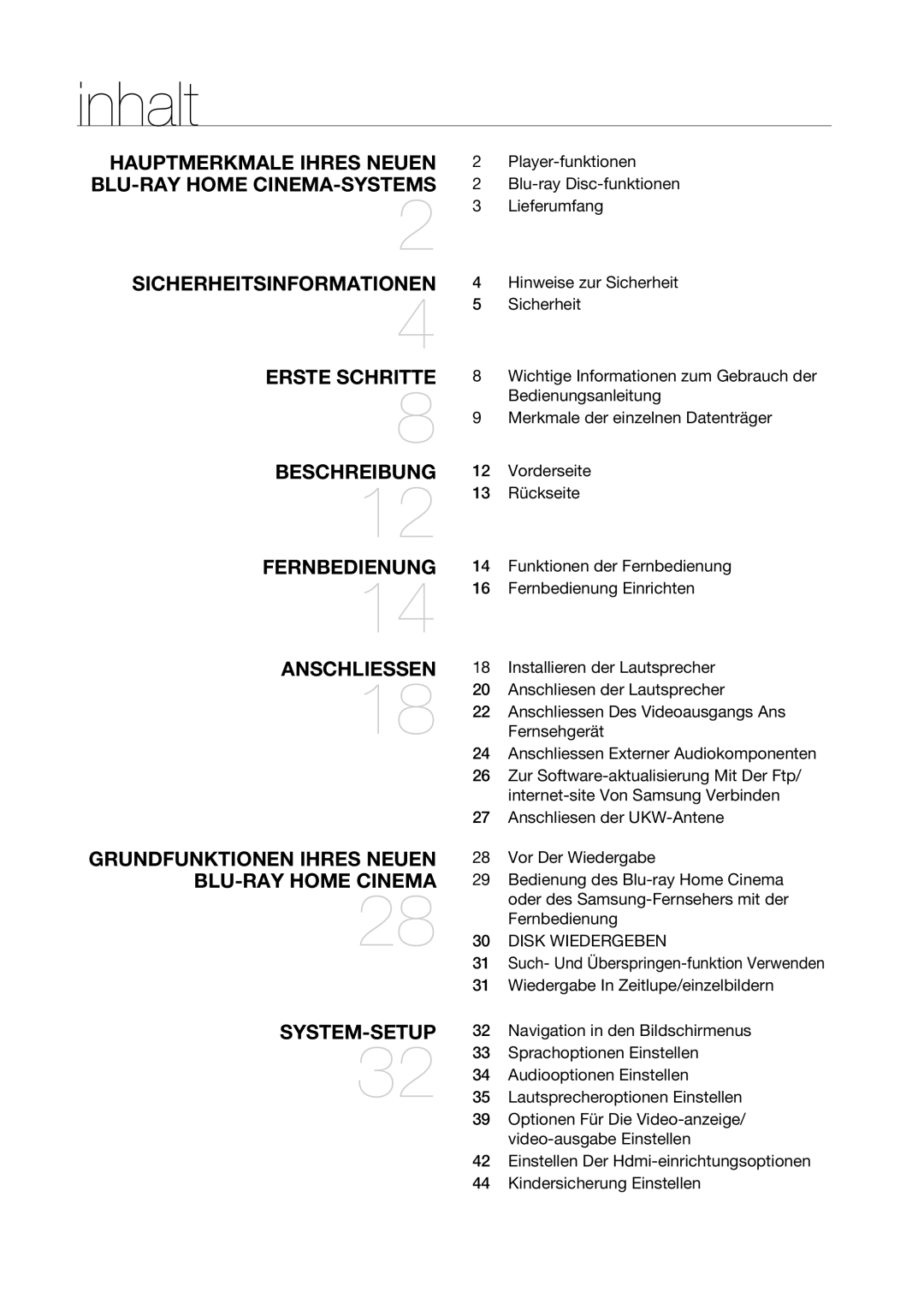 Samsung HT-BD2R/XEF manual Inhalt, Disk Wiedergeben 