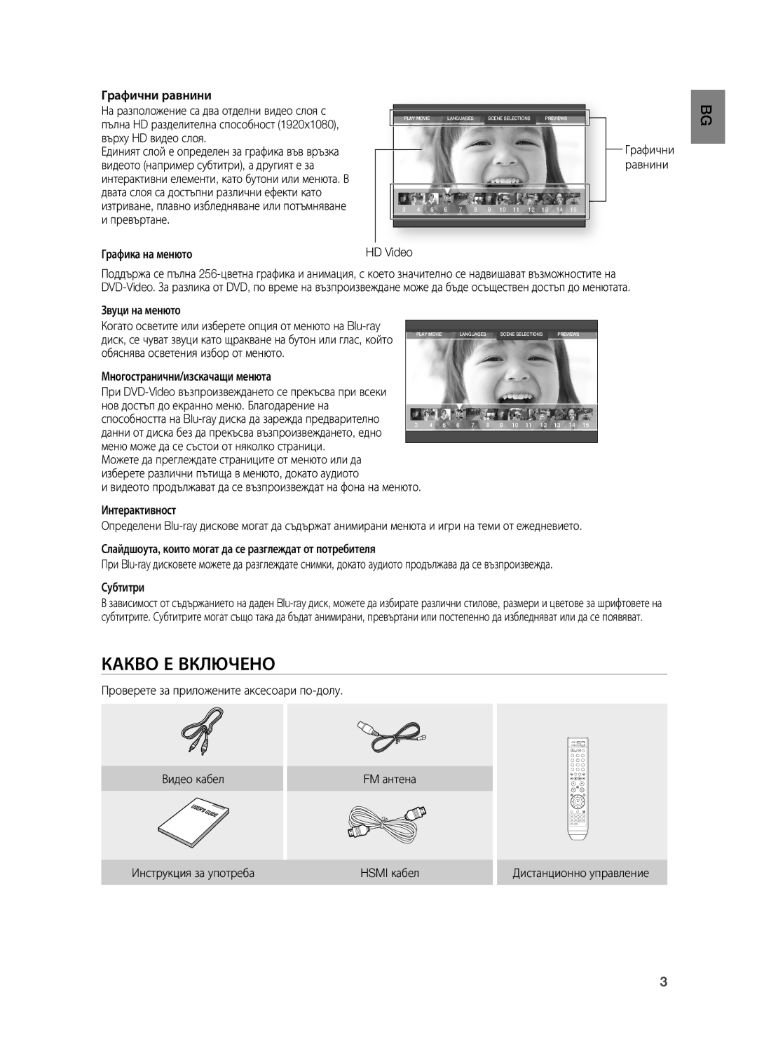 Samsung HT-BD2R/XEO manual Какво Е Включено, Графични равнини, Графика на менюто, HD Video Графични Равнини 