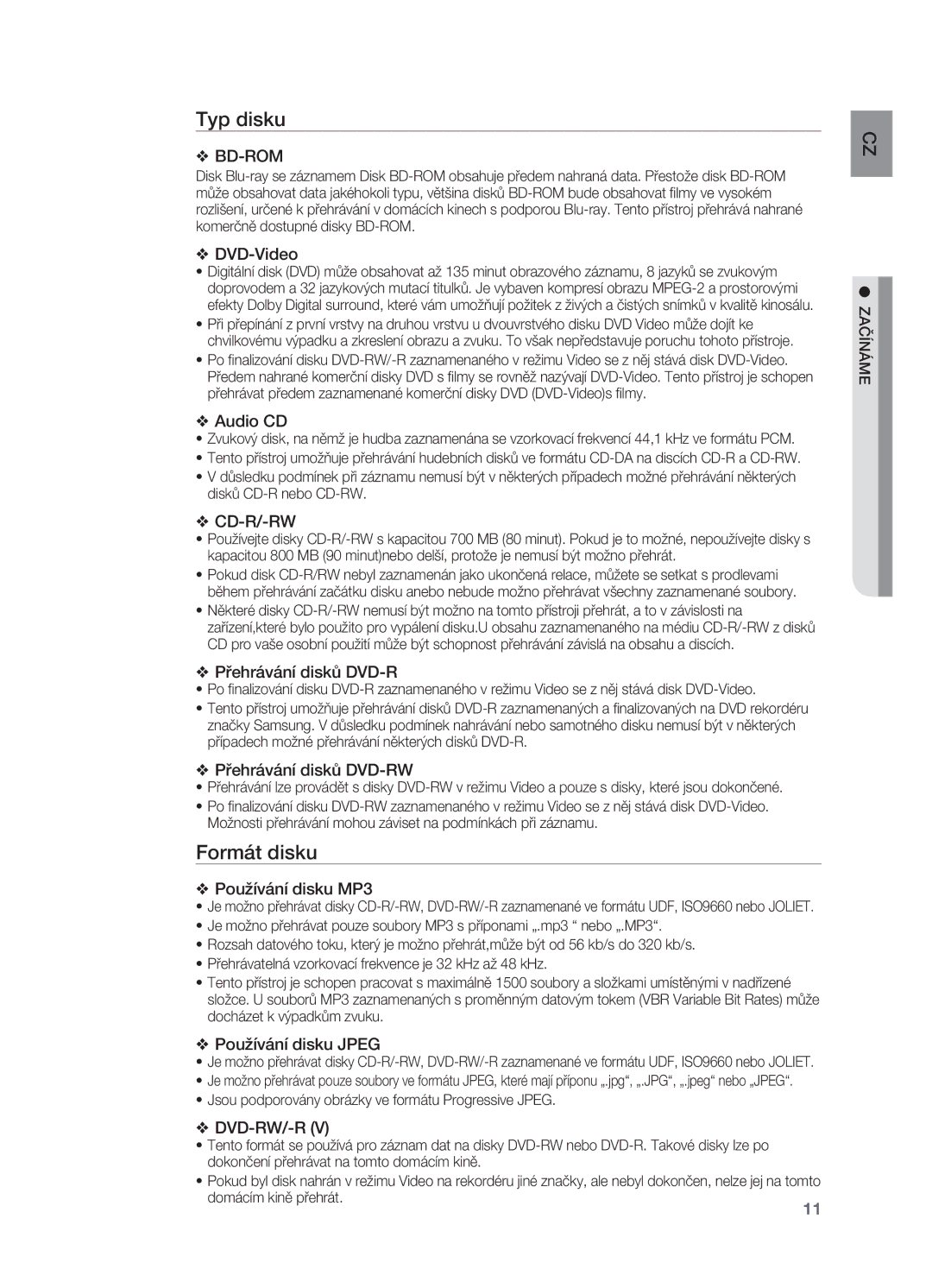 Samsung HT-BD2R/XEO manual Typ disku, Formát disku 