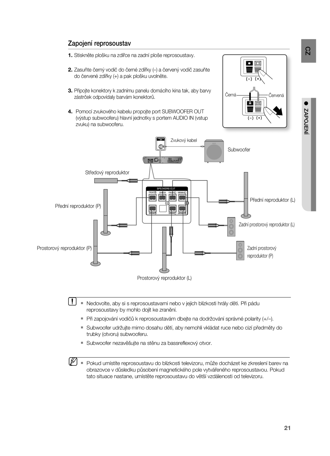 Samsung HT-BD2R/XEO manual Zapojení reprosoustav 