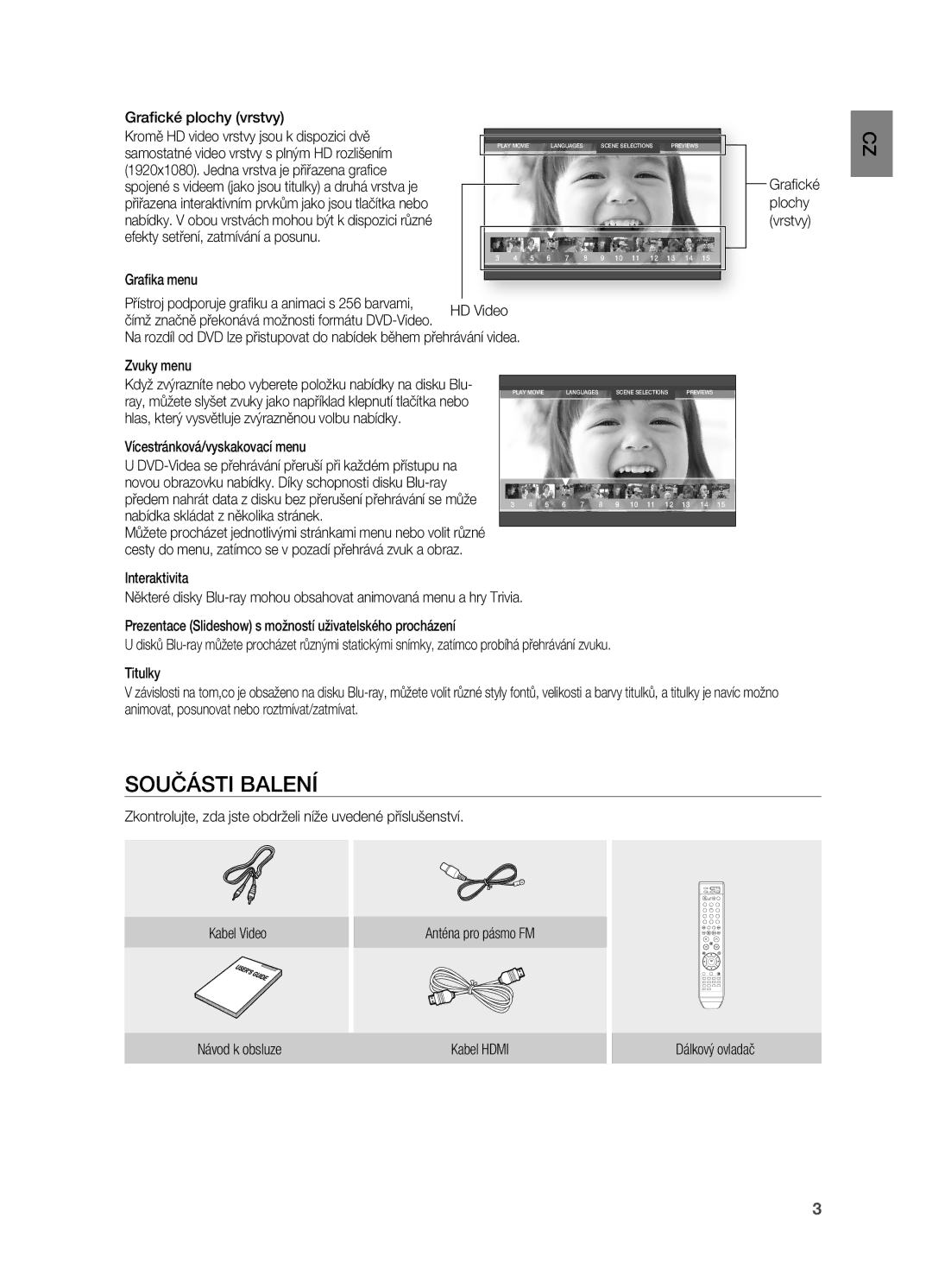 Samsung HT-BD2R/XEO manual Součásti BALENí 