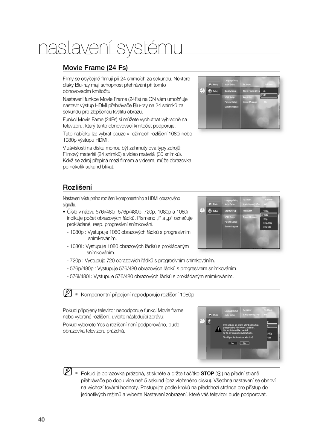 Samsung HT-BD2R/XEO manual Movie Frame 24 Fs, Rozlišení 