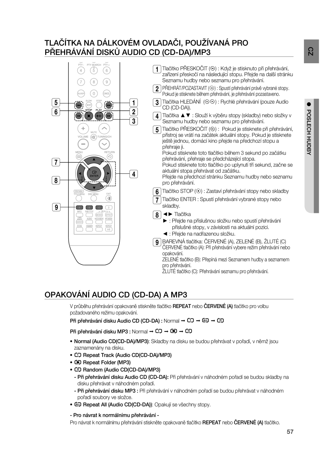 Samsung HT-BD2R/XEO manual Opakování Audio CD CD-DA a MP3 