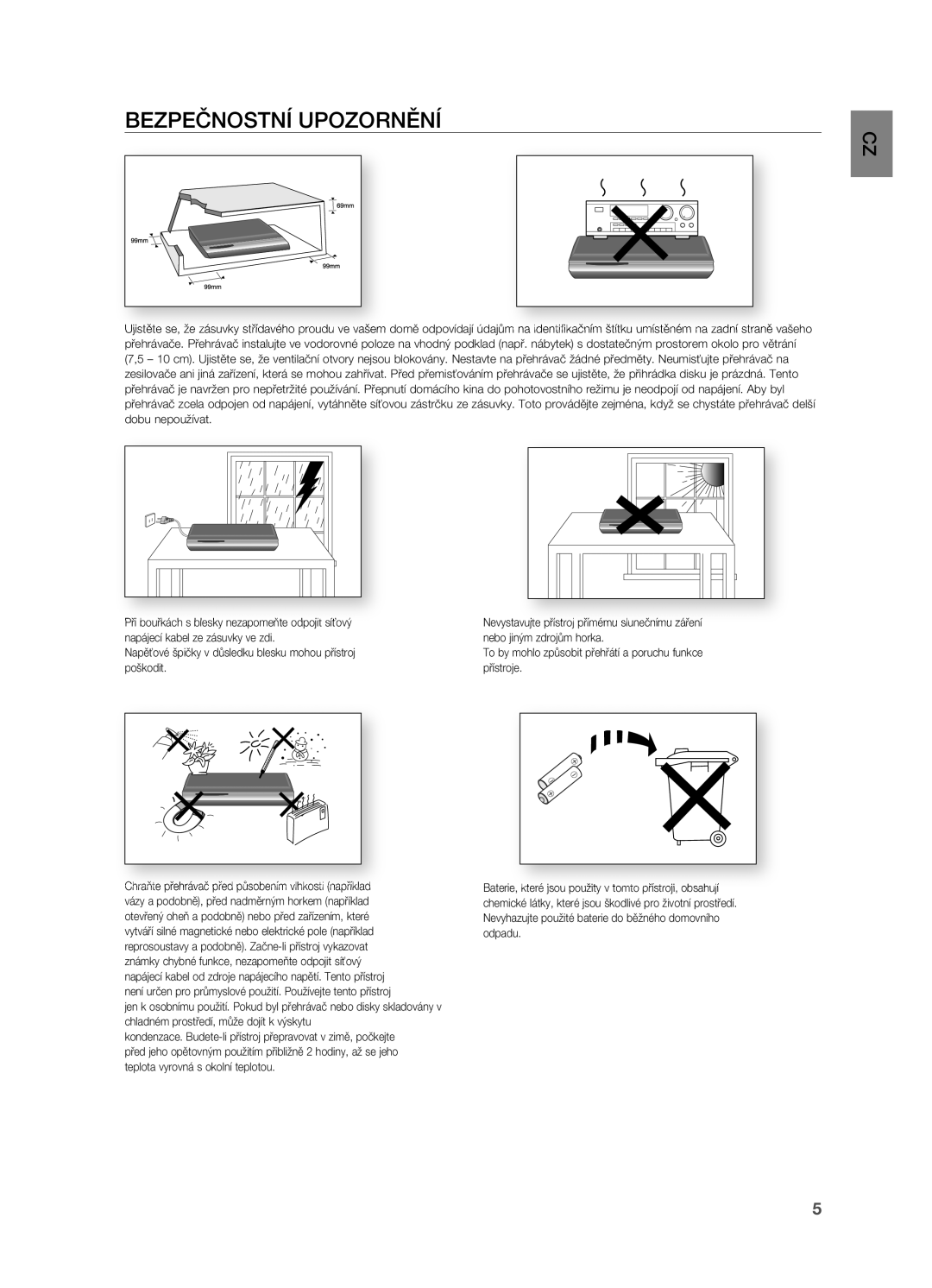 Samsung HT-BD2R/XEO manual BEZPEČNOSTNí UPOZORNĚNí CZ 