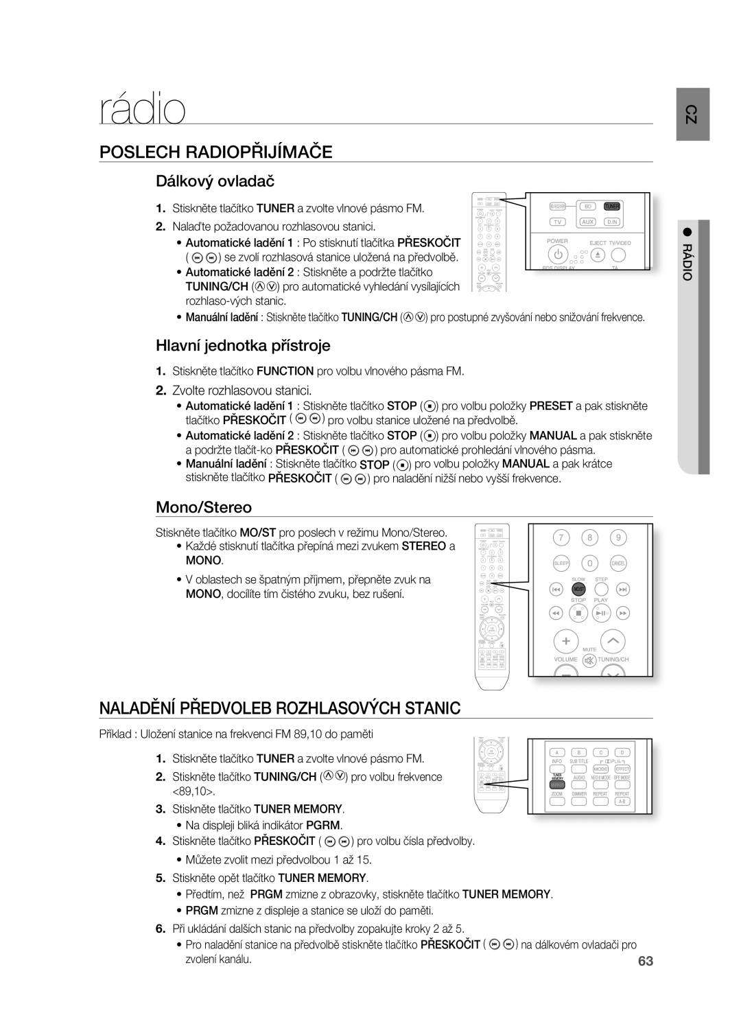 Samsung HT-BD2R/XEO manual Rádio, Poslech RADIOPŘIJíMAČE, NALADĚNí Předvoleb Rozhlasových Stanic 