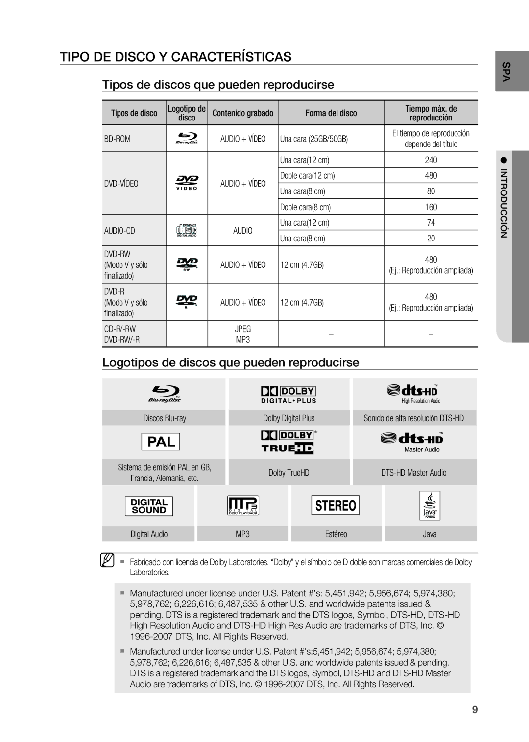 Samsung HT-BD2R/XET, HT-BD2R/XEO manual Tipo de disco y características, Tipos de discos que pueden reproducirse 