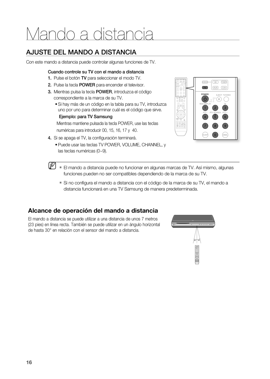 Samsung HT-BD2R/XEO, HT-BD2R/XET manual Ajuste DEL MAnDO a DISTAnCIA, Ejemplo para TV Samsung 