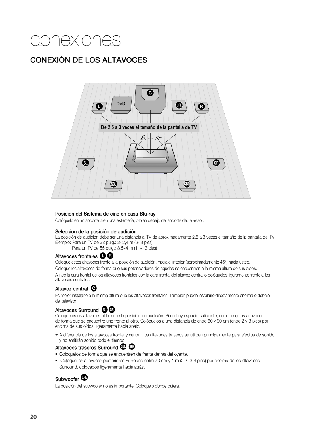 Samsung HT-BD2R/XEO, HT-BD2R/XET manual Conexiones, Conexión de los altavoces 