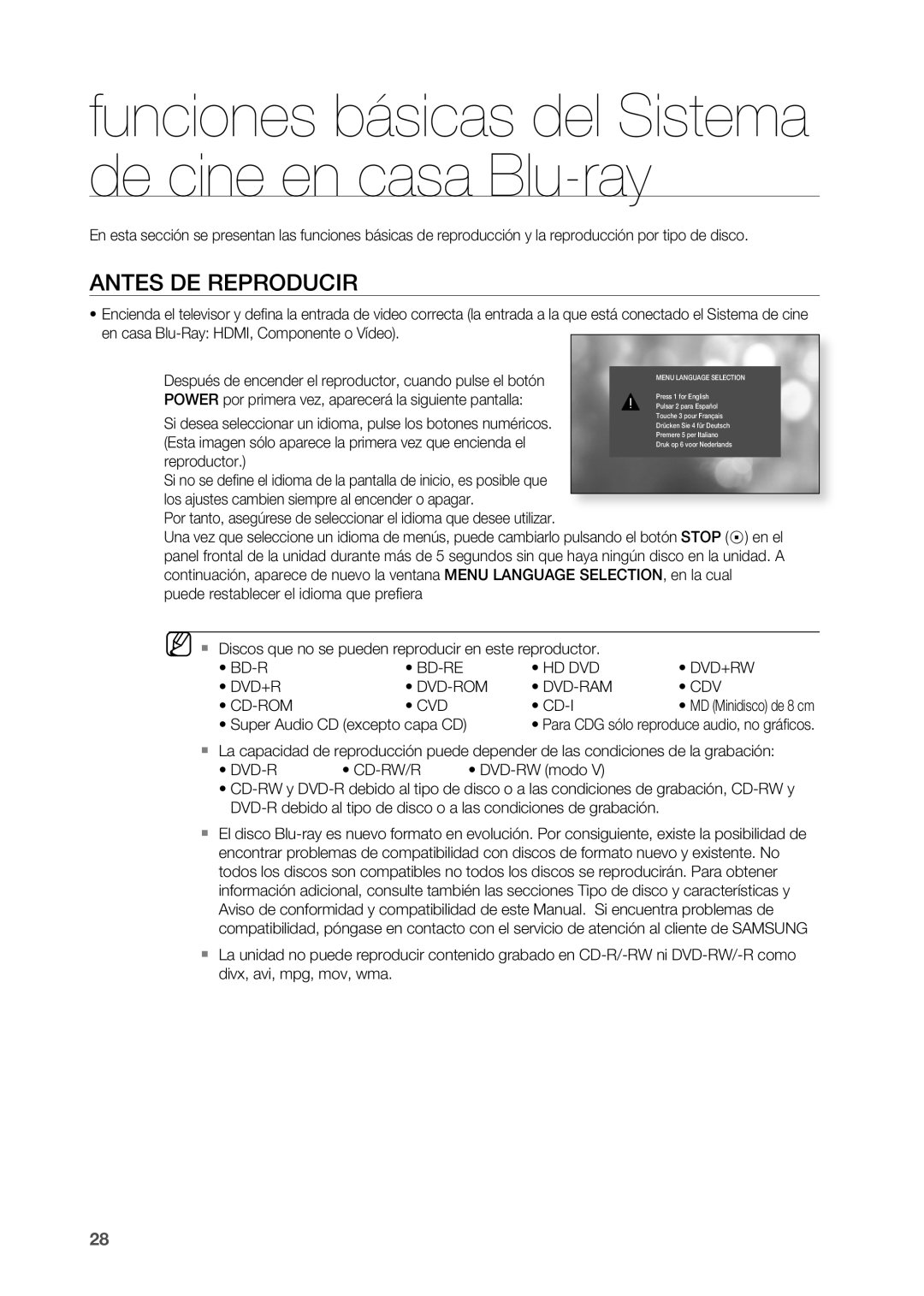 Samsung HT-BD2R/XEO, HT-BD2R/XET manual AnTES DE Reproducir, Reproductor, Los ajustes cambien siempre al encender o apagar 