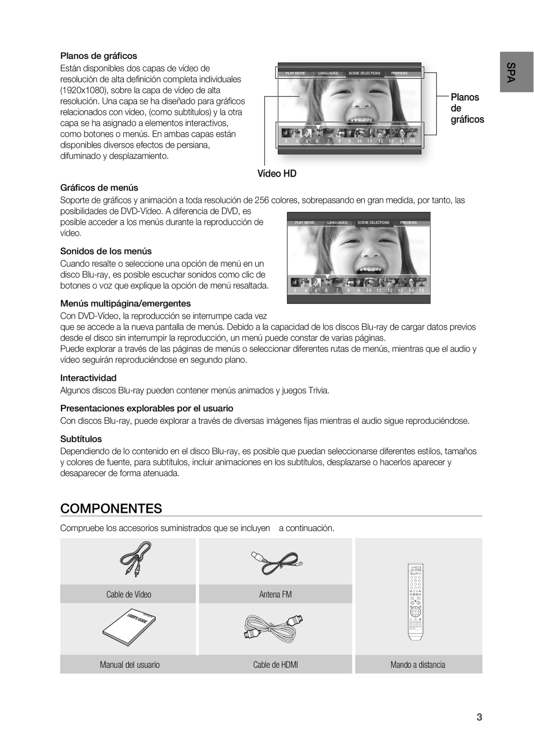 Samsung HT-BD2R/XET manual COMPOnEnTES, Vídeo HD Planos de gráficos, Posibilidades de DVD-Vídeo. a diferencia de DVD, es 