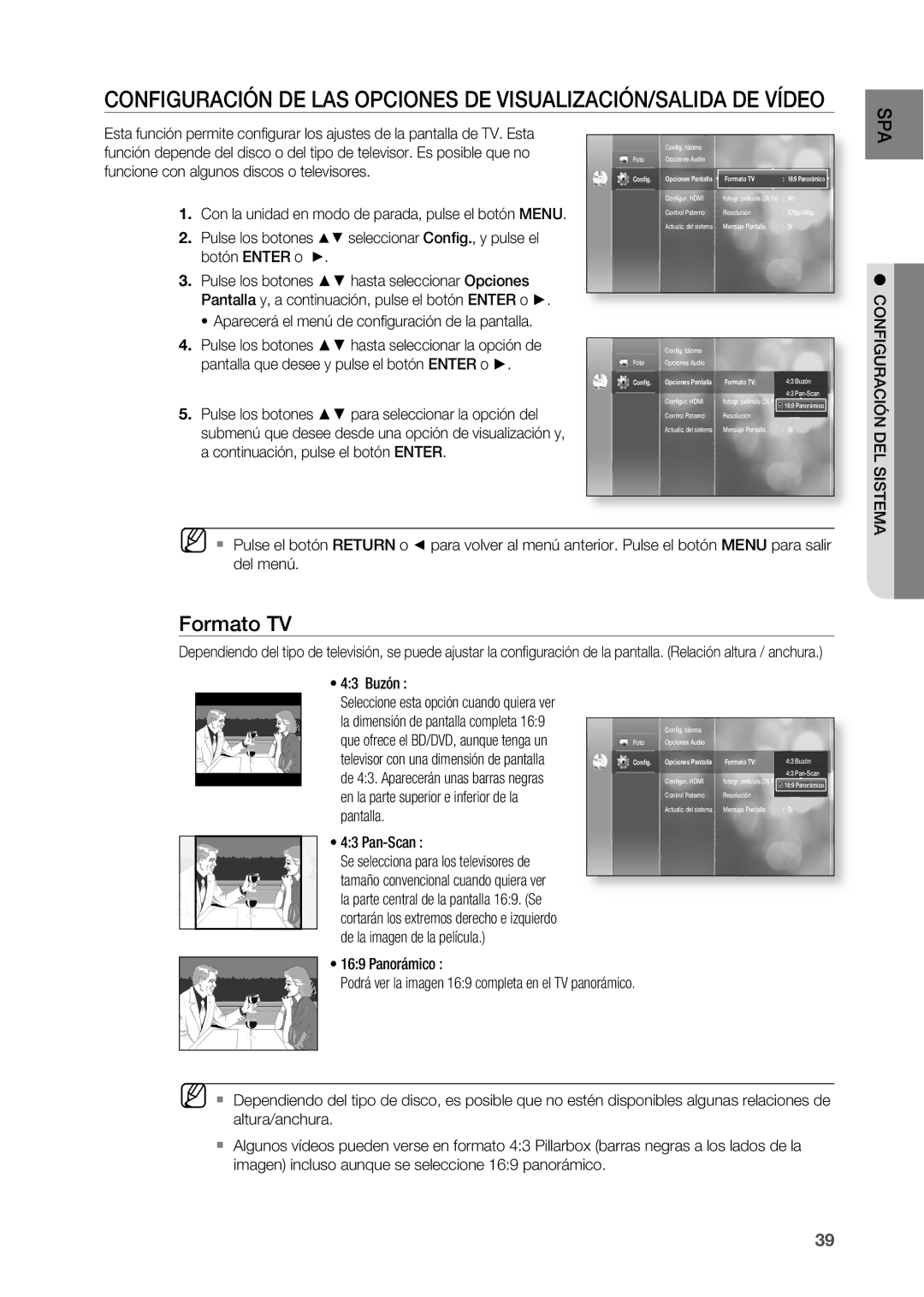 Samsung HT-BD2R/XET, HT-BD2R/XEO manual Formato TV, En la parte superior e inferior de la, Pantalla 