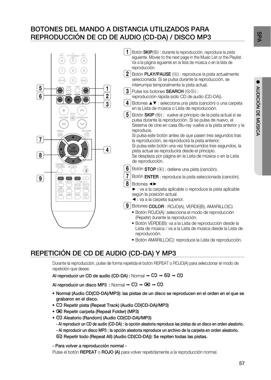 Samsung HT-BD2R/XET, HT-BD2R/XEO manual Repetición DE CD DE Audio CD-DA y MP3, Interrumpe temporalmente la pista actual 