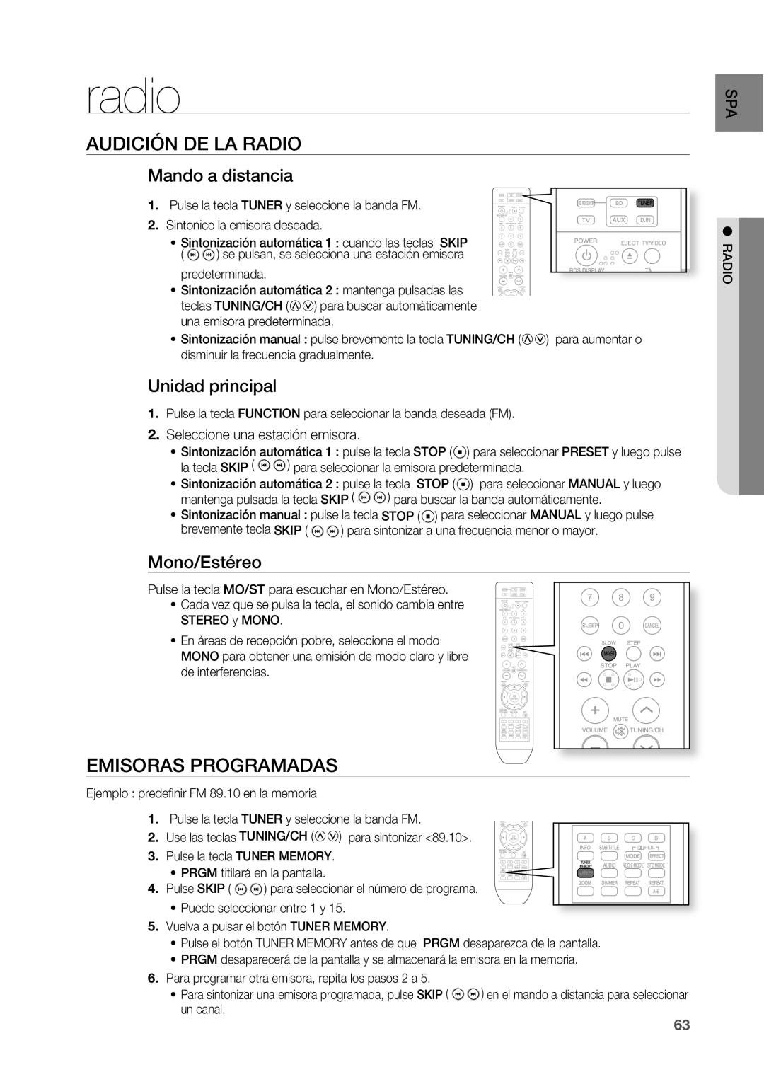 Samsung HT-BD2R/XET, HT-BD2R/XEO manual AUDICIÓn DE LA Radio, Emisoras Programadas 