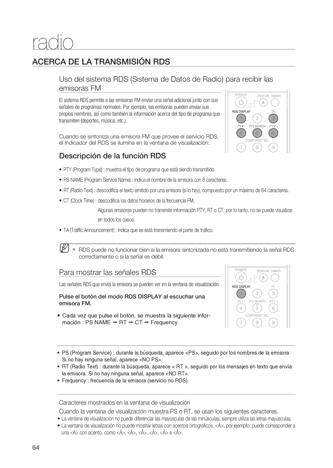 Samsung HT-BD2R/XEO, HT-BD2R/XET Acerca de la transmisión RDS, Descripción de la función RDS, Para mostrar las señales RDS 