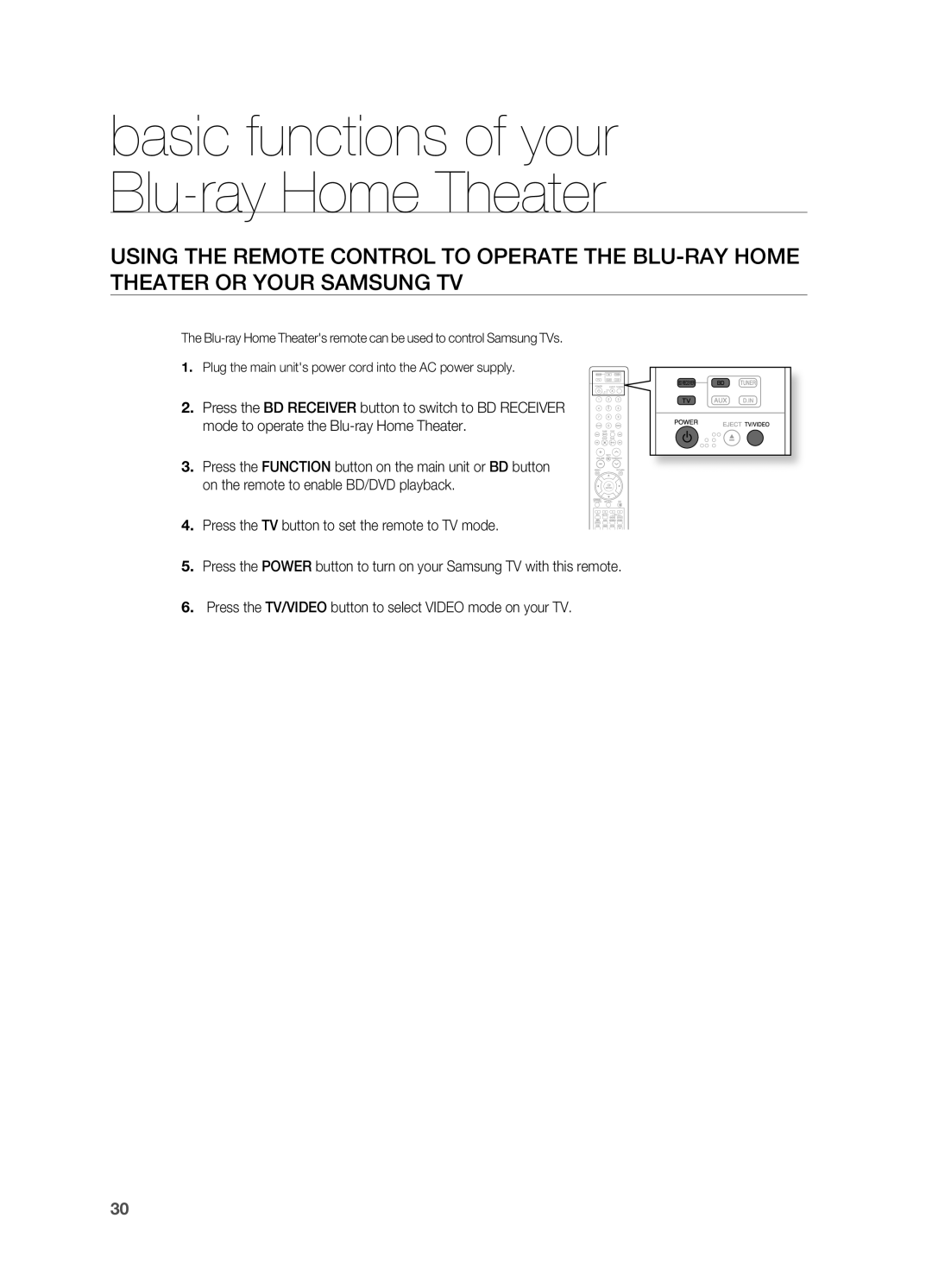 Samsung HT-BD2S manual Basic functions of your Blu-ray Home Theater 