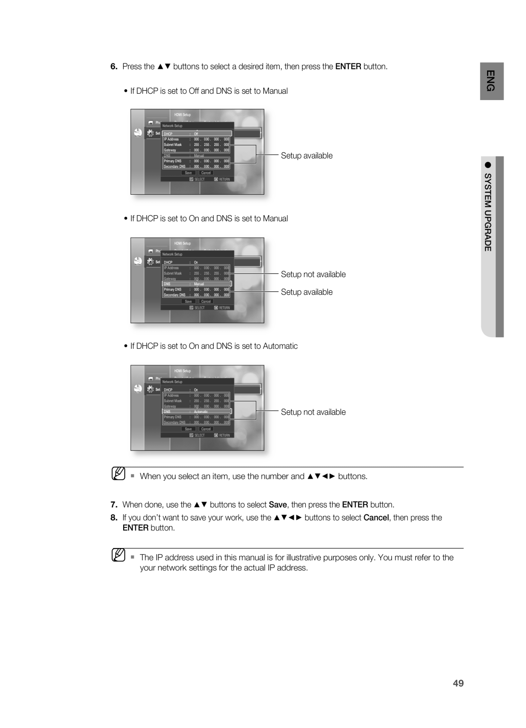 Samsung HT-BD2S manual •If DHCP is set to Off and DNS is set to Manual 