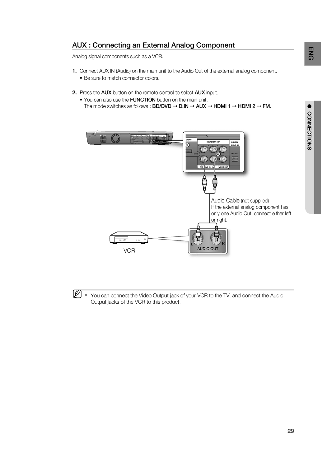 Samsung HT-BD3252 user manual AUX Connecting an External Analog Component 