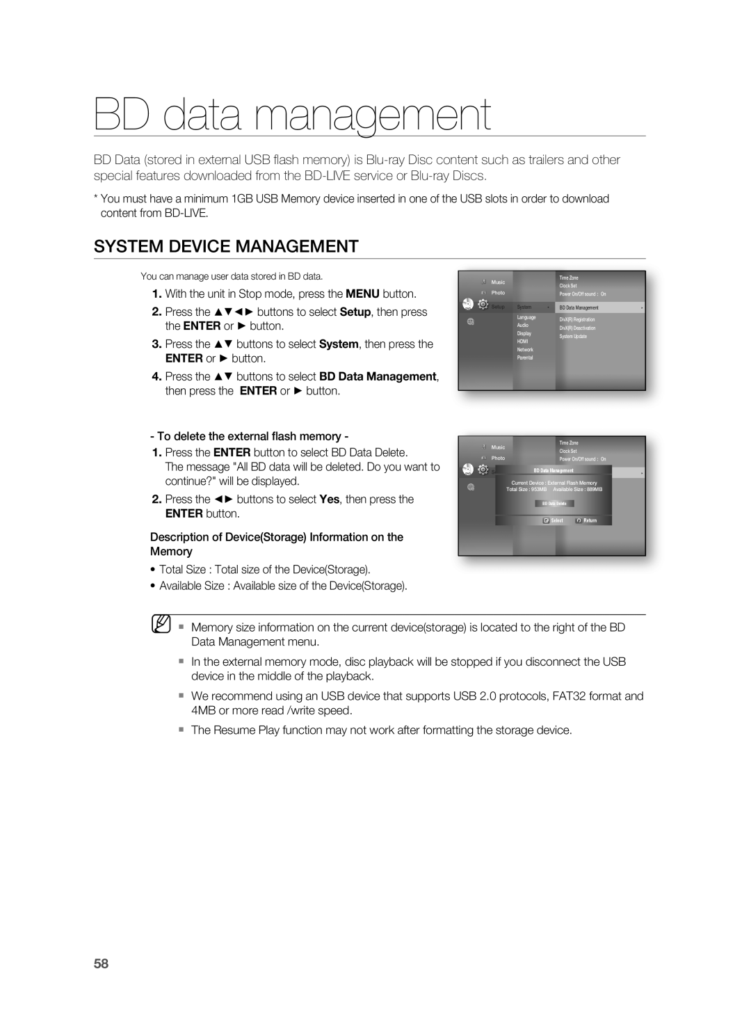 Samsung HT-BD3252 user manual BD data management, System Device Management 