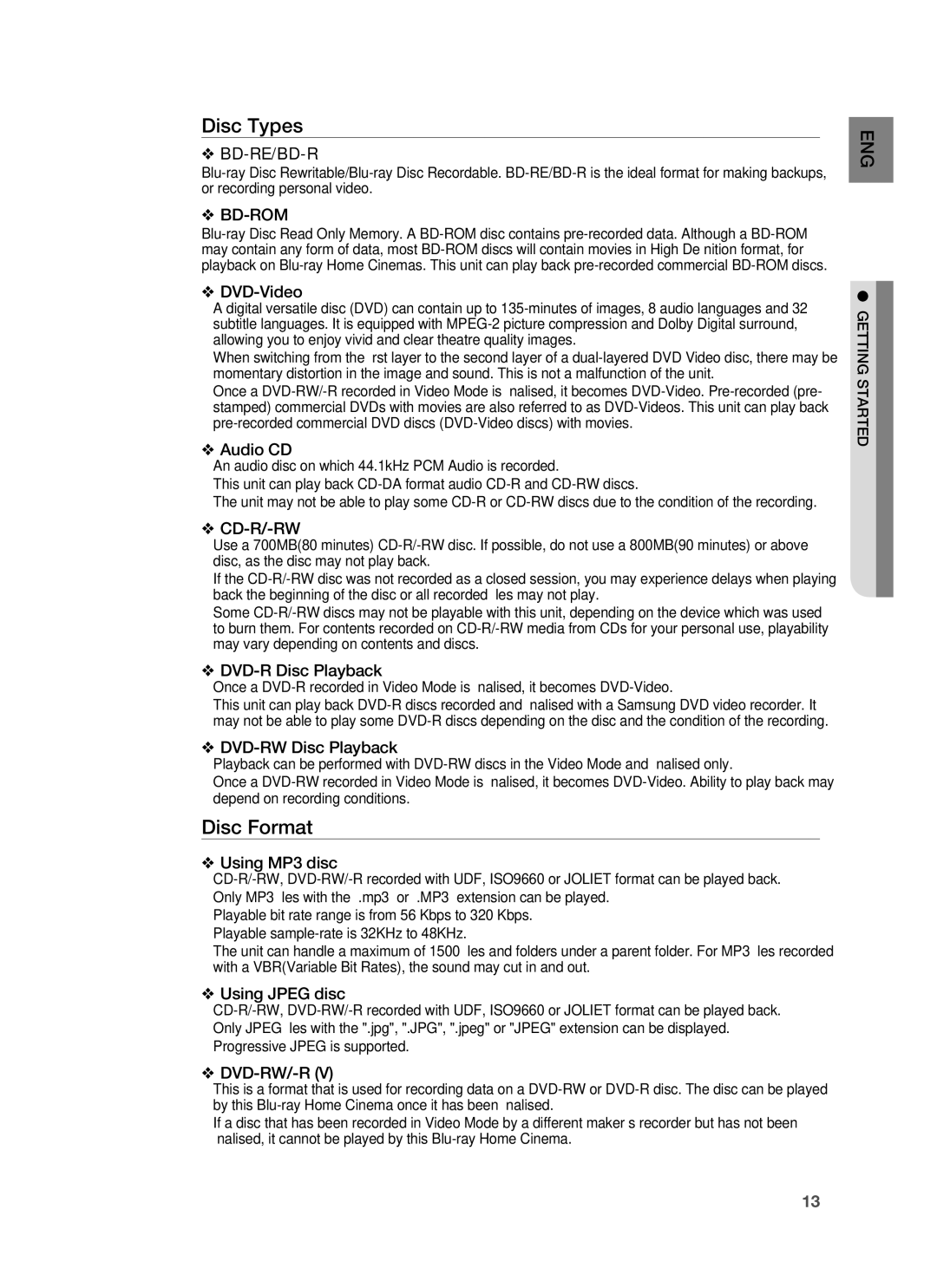 Samsung HT-BD6200R/EDC, HT-BD6200R/XEE manual Disc Types, Disc Format 