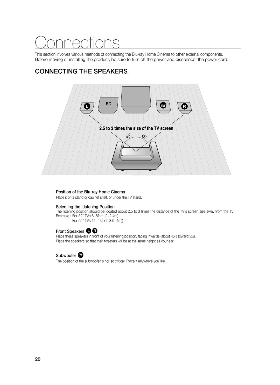 Samsung HT-BD6200R/XEE, HT-BD6200R/EDC manual Connections, Connecting the Speakers 