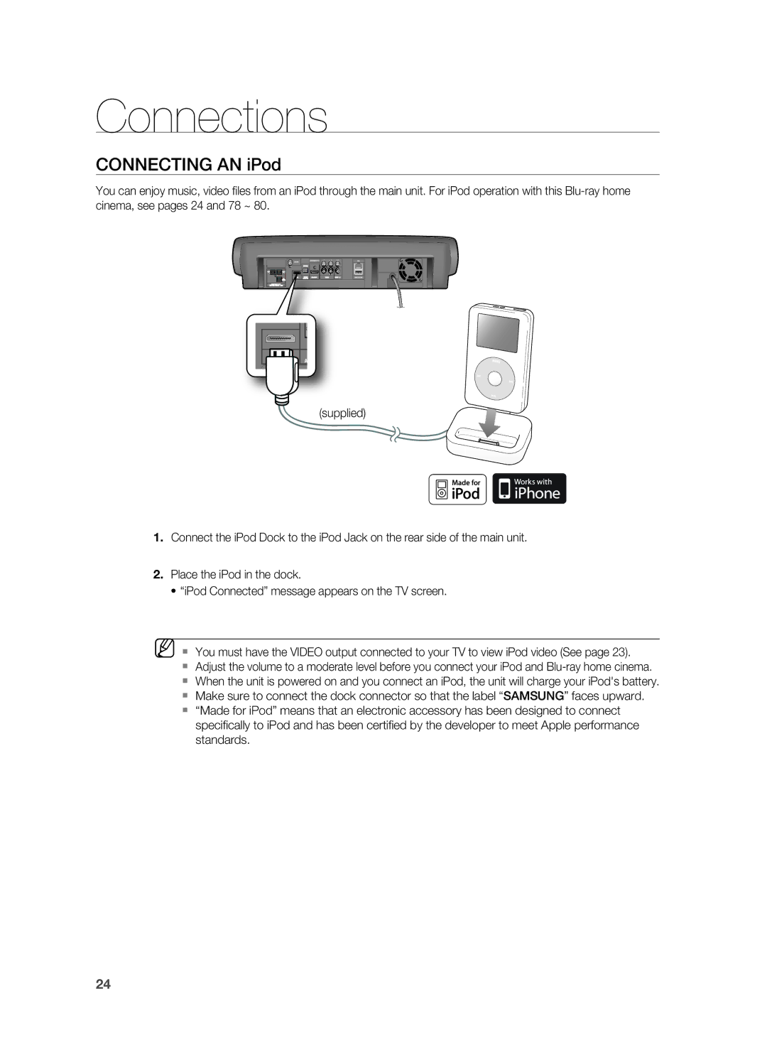 Samsung HT-BD6200R/XEE, HT-BD6200R/EDC manual Connecting AN iPod 