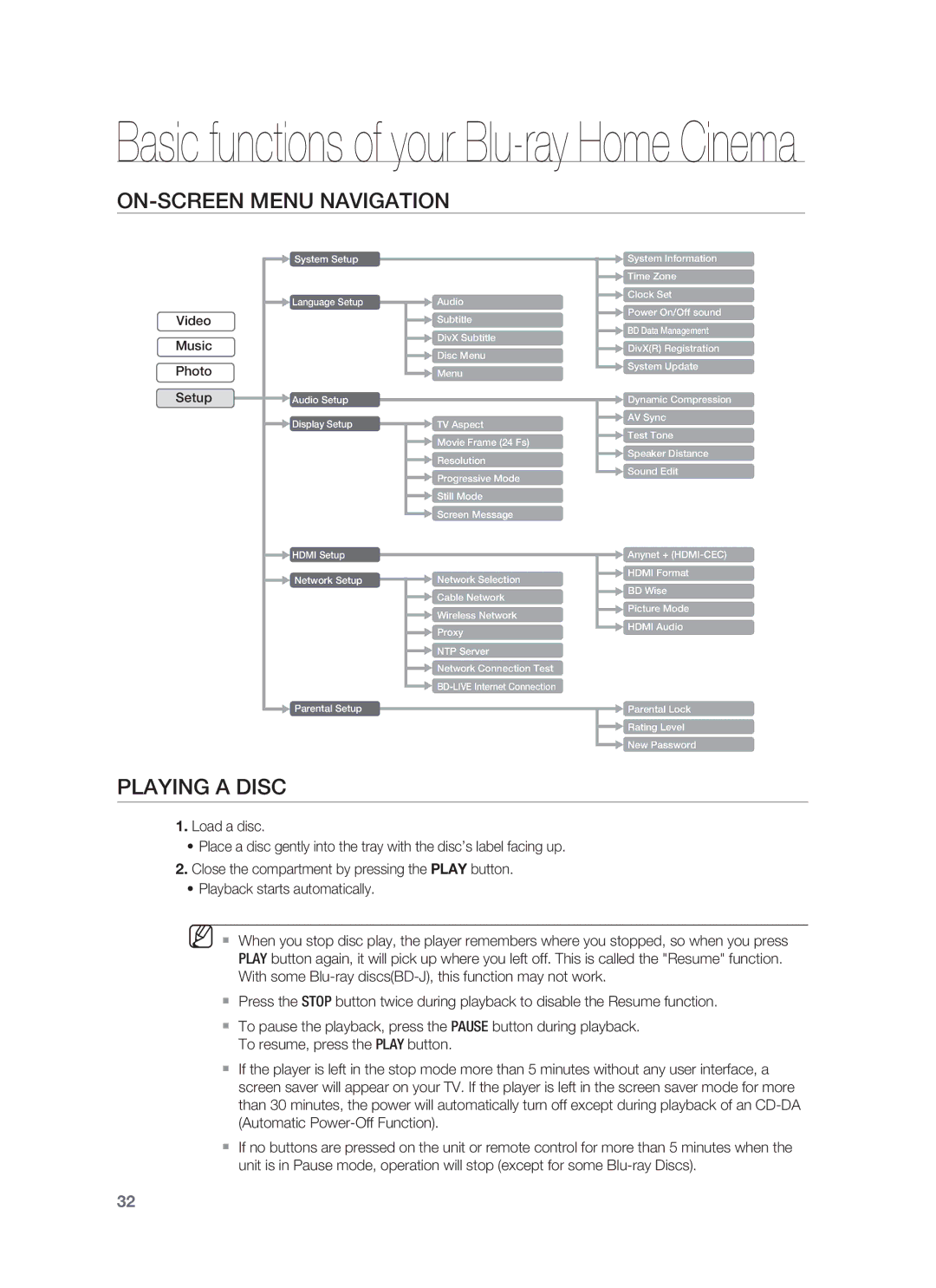 Samsung HT-BD6200R/XEE, HT-BD6200R/EDC manual ON-SCREEN Menu Navigation, Playing a Disc 