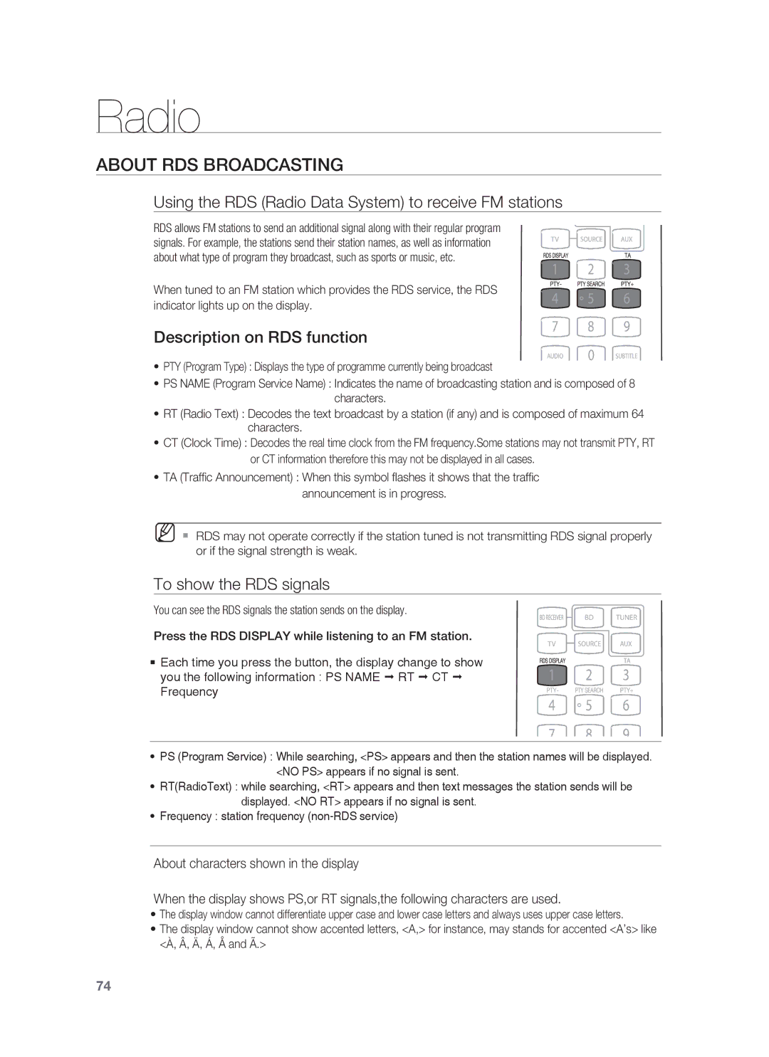 Samsung HT-BD6200R/XEE, HT-BD6200R/EDC manual About RDS Broadcasting, Using the RDS Radio Data System to receive FM stations 