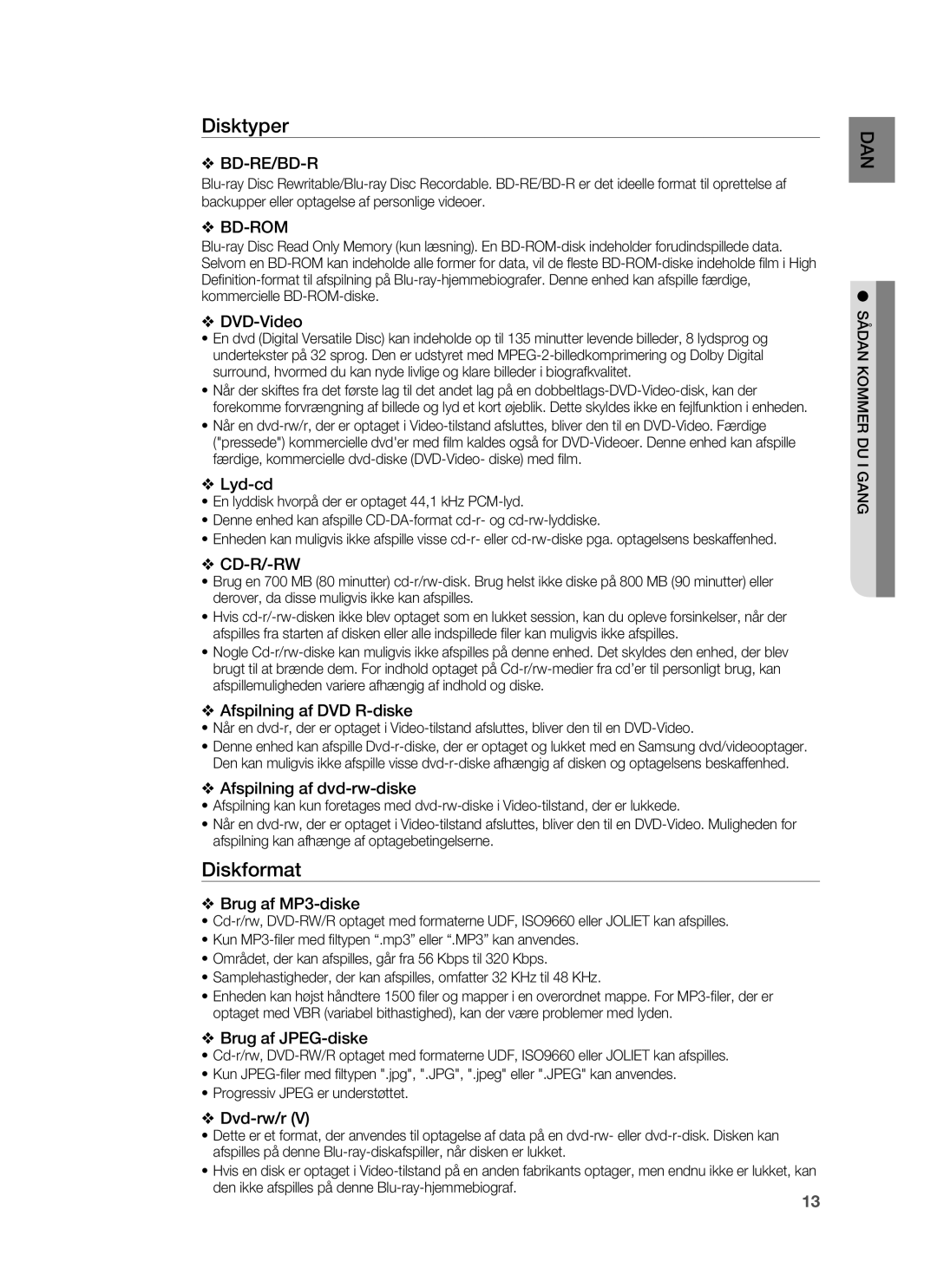 Samsung HT-BD6200R/XEE manual Disktyper, Diskformat 