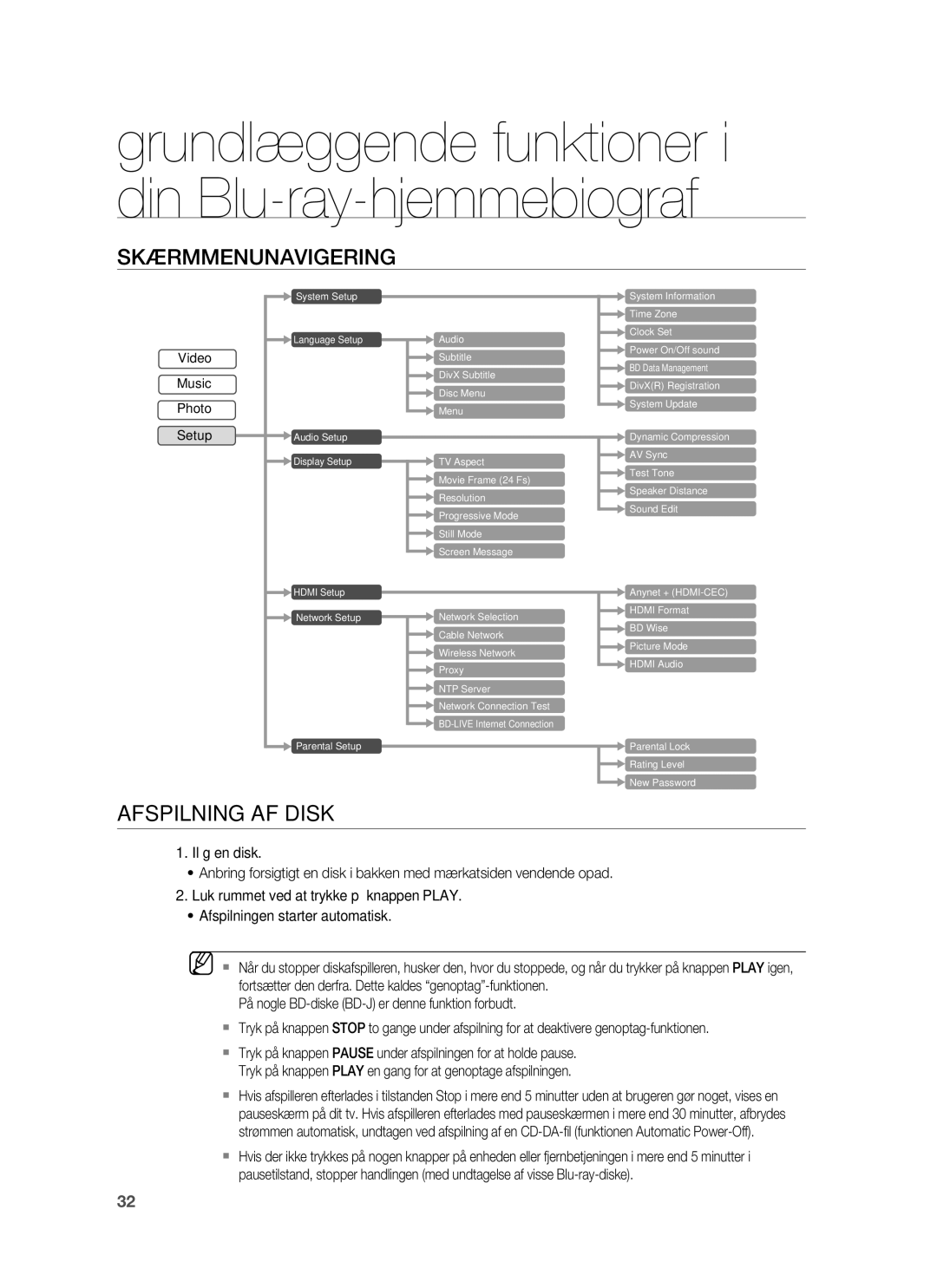 Samsung HT-BD6200R/XEE manual Skærmmenunavigering, Afspilning AF Disk 