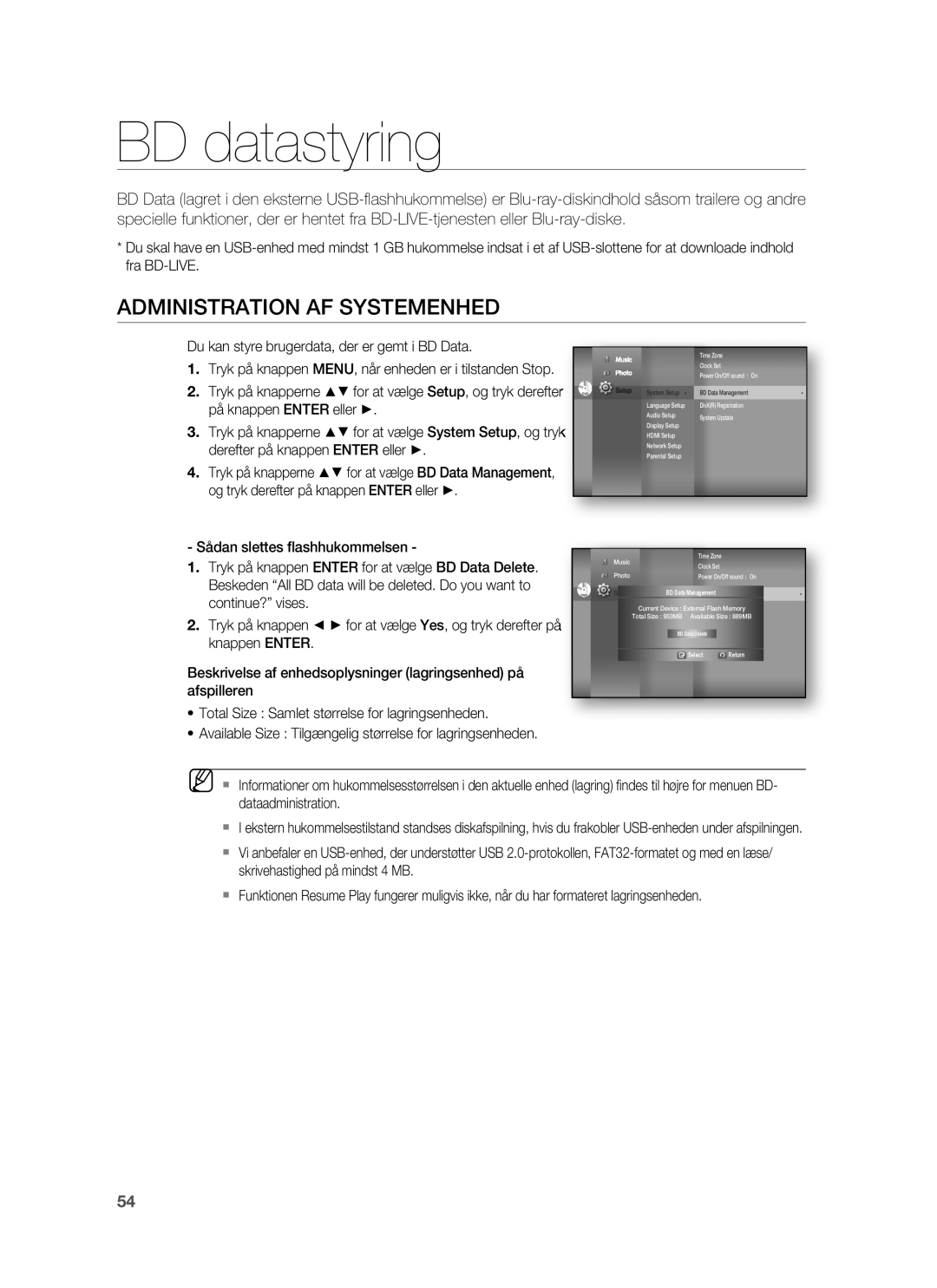 Samsung HT-BD6200R/XEE manual BD datastyring, Administration AF Systemenhed, Du kan styre brugerdata, der er gemt i BD Data 