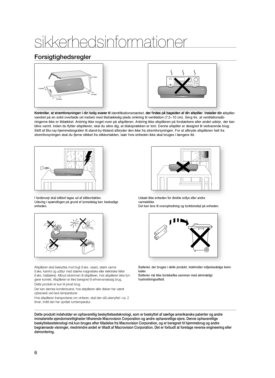 Samsung HT-BD6200R/XEE manual Forsigtighedsregler 