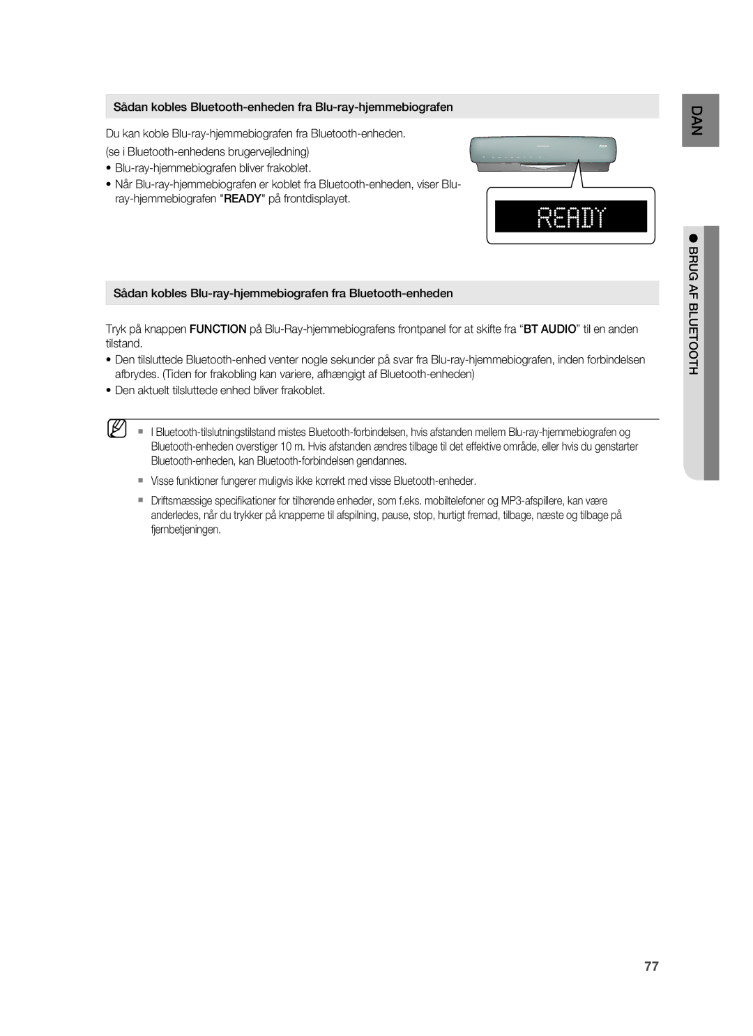 Samsung HT-BD6200R/XEE manual Brug AF Bluetooth 