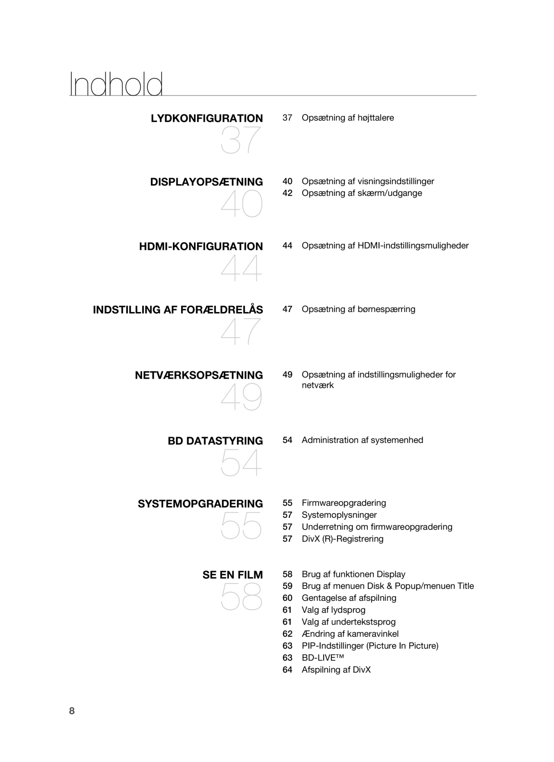 Samsung HT-BD6200R/XEE manual Lydkonfiguration 37 Opsætning af højttalere, Afspilning af DivX 