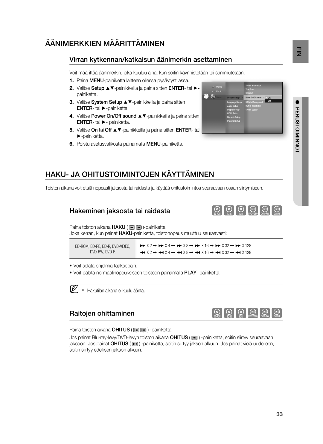 Samsung HT-BD6200R/XEE Äänimerkkien Määrittäminen, HAKU- JA Ohitustoimintojen Käyttäminen, Hakeminen jaksosta tai raidasta 